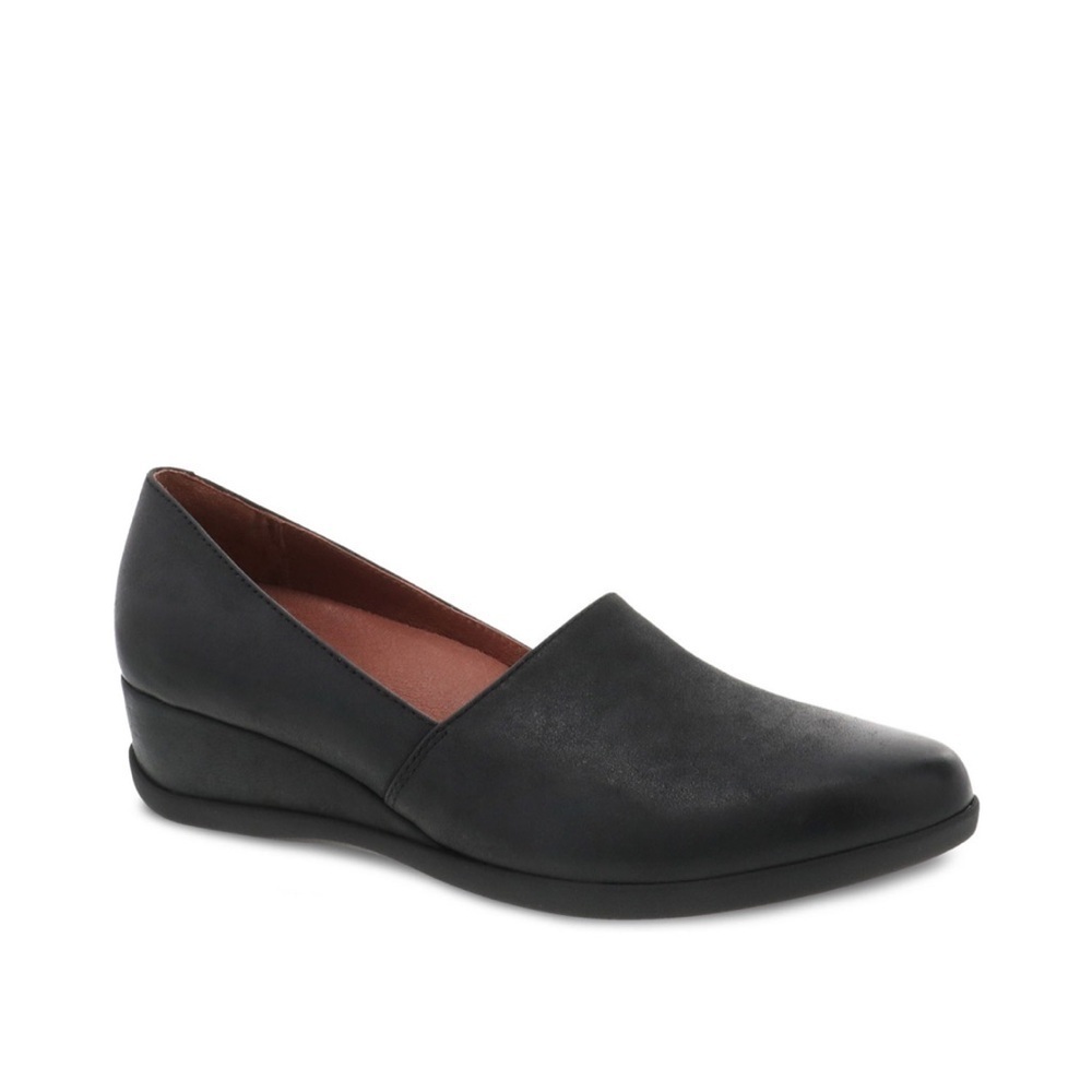 Dansko Shanda Luggage Wedge Leather Slip-On Shoes – Black, Size EU 37 (US 6.5–7)